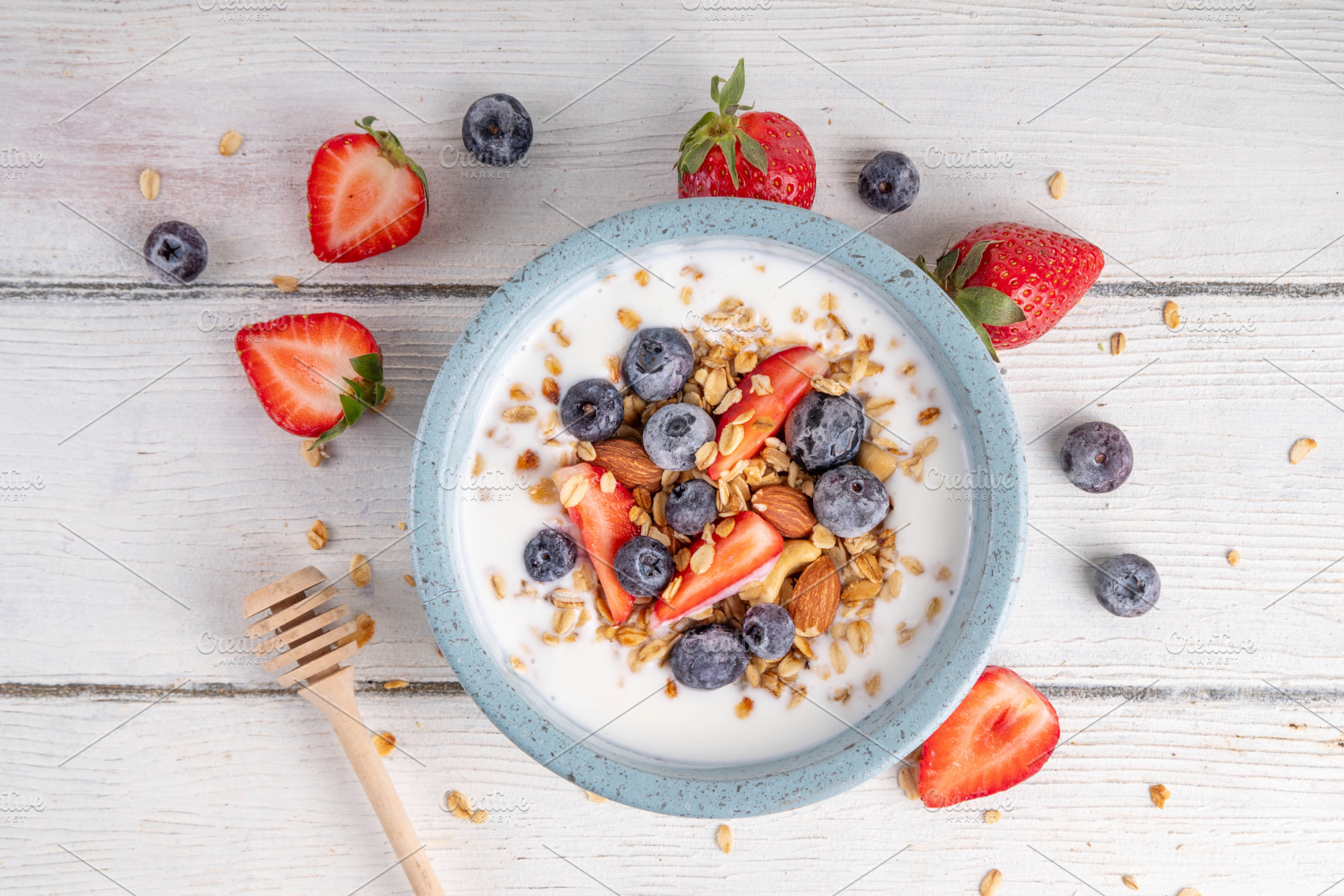 Sweet Homemade Breakfast, Greek Yogurt bowl with Granola and Ber, a Food & Drink Photo by Rimma