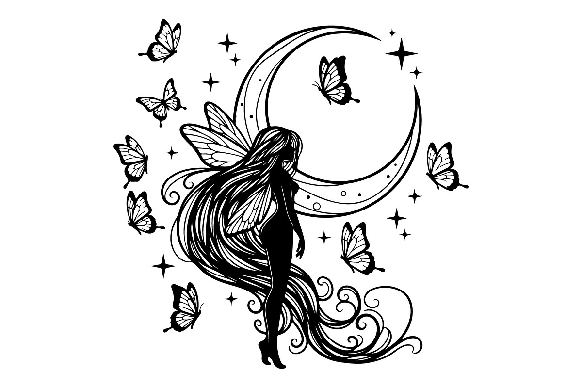 Fairy Moon Butterfly Silhouette, an Object Illustration by Gaye Art (Photo 3 of 31)