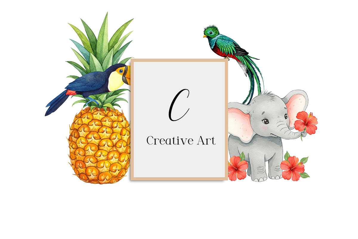 Watercolor Tropical Animals Clipart, an Illustration by Creative Art (Photo 9 of 9)