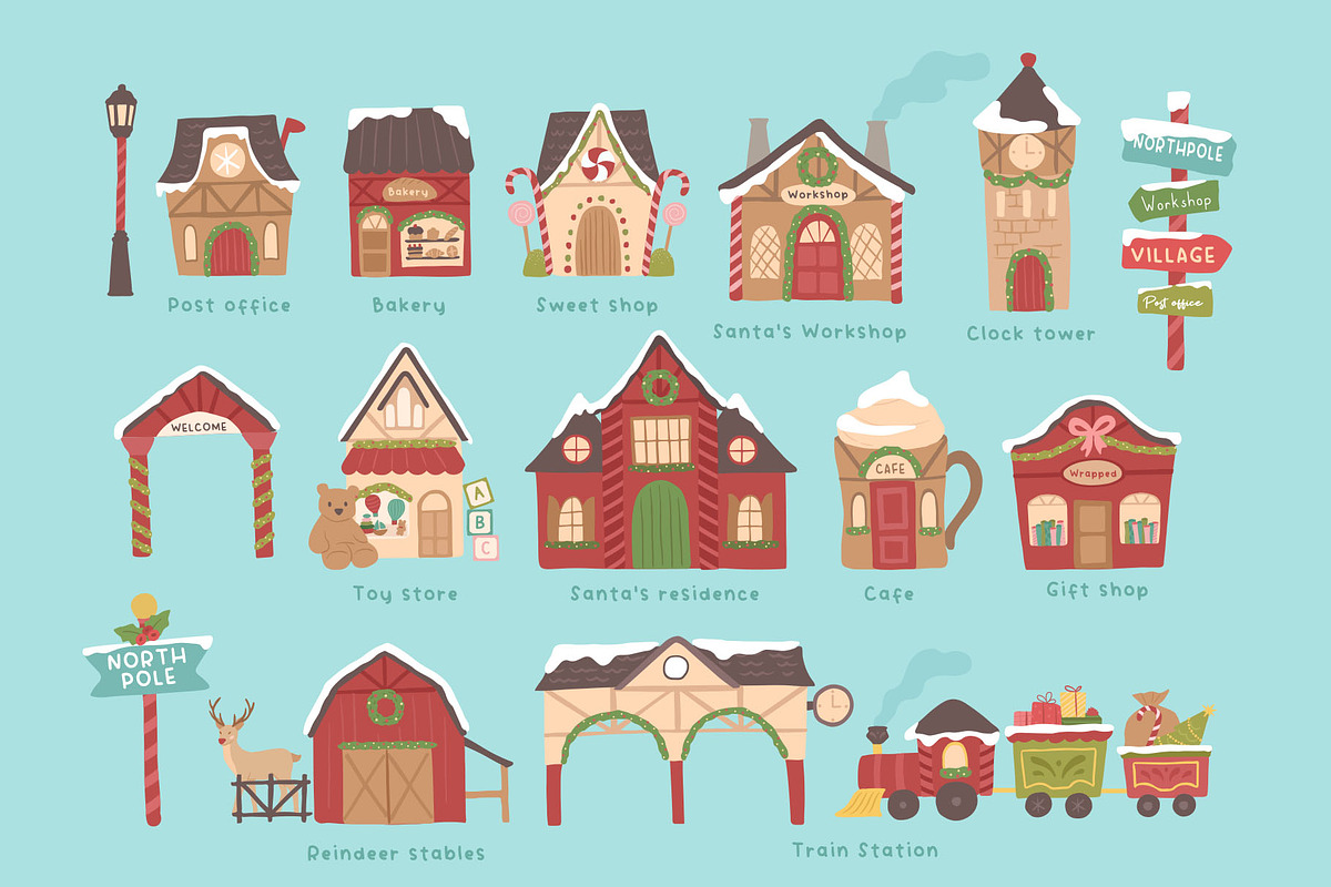 Holiday Santa Village Illustrations, a Background Graphic by CreativeChristiana (Photo 5 of 15)