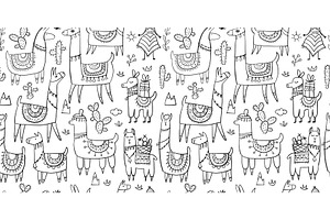 Cute Lamas, Seamless Pattern For