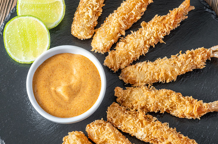 Shrimp tempura with sauce, a Food & Drink Photo by Alexander Prokopenko