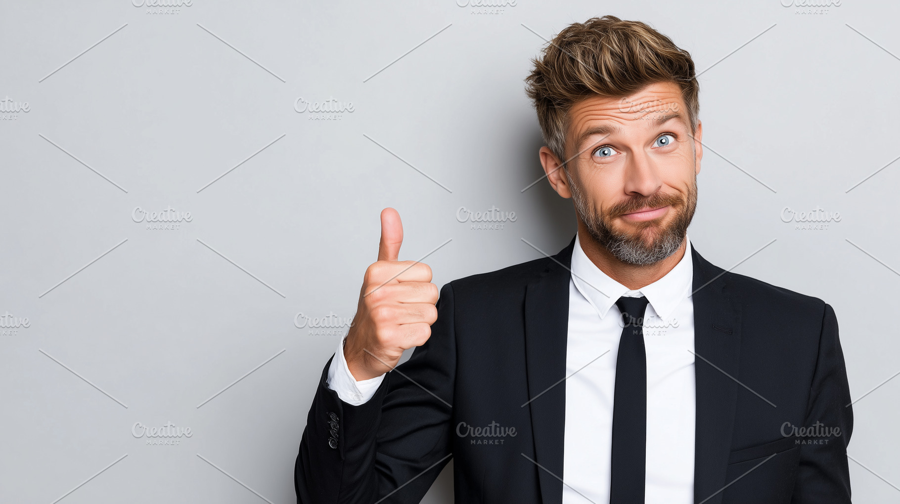 Confident man in black suit showing, a Business Photo by MistyDay