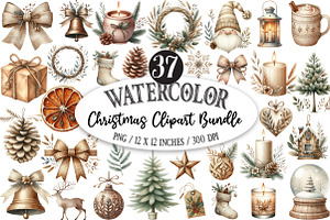 Neutral Rustic Christmas Clipart, an Illustration by Designking