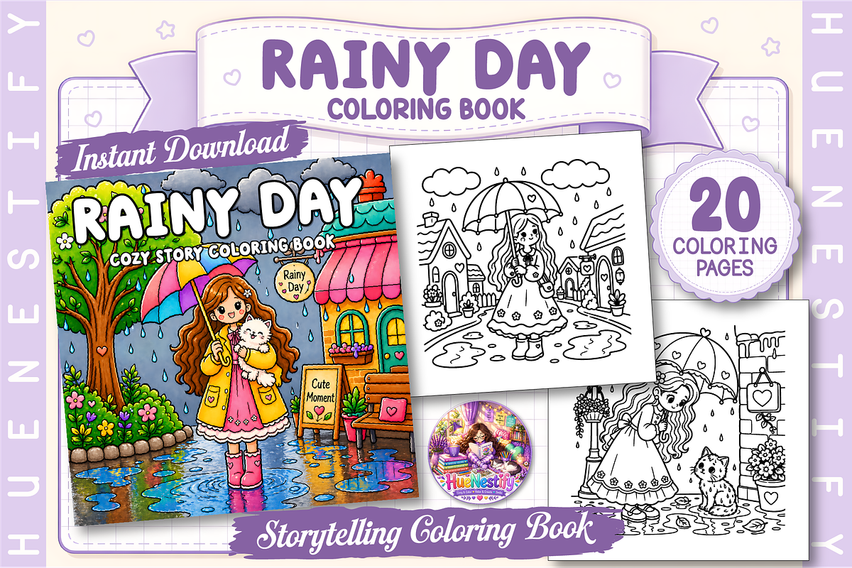 Rainy Day Story Coloring Book, a Person Illustration by HueNestify (Photo 1 of 5)