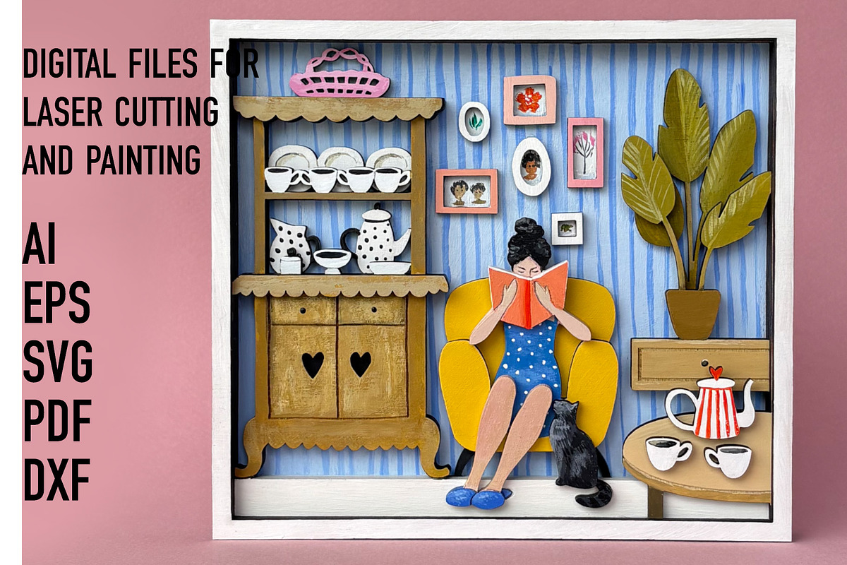 Cozy Reading Nook Shadow Box SVG, an Object Graphic by HelloWood (Photo 2 of 5)
