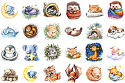 Cute Sleepy Animals Clipart Png Bund, an Illustration by Sublimation Artist (Thumbnail 2 of 6)