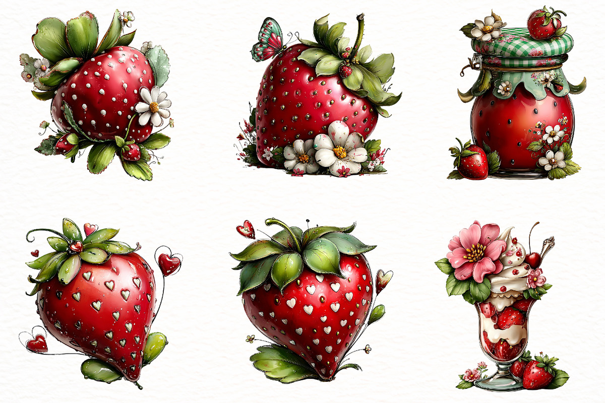 Whimsical Summer strawberry clipart, an Illustration by Designworld (Photo 4 of 7)