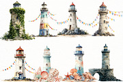 Watercolor Summer lighthouse clipart, an Illustration by Designworld (Thumbnail 3 of 7)