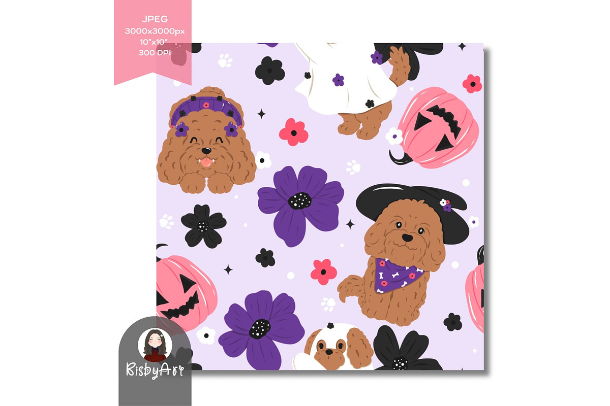 Halloween Flower Dogs Pattern, a Pattern Graphic by KisbyArt (Photo 2 of 3)