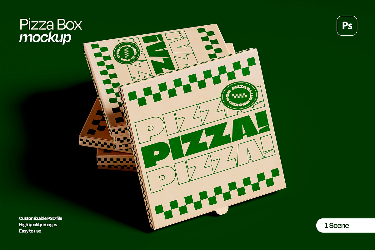 Stacked Pizza Box Mockup, a Packaging Mockup by Mego-studio (Photo 1 of 4)