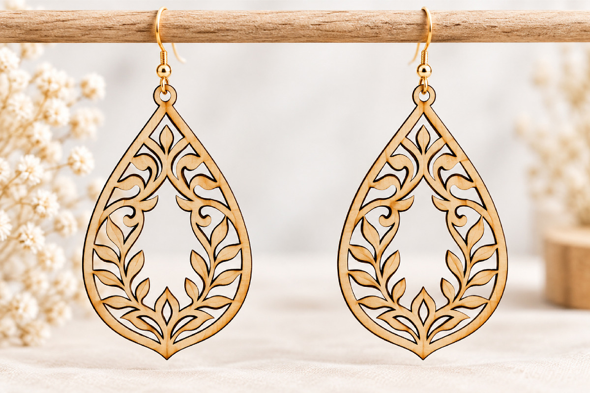 Floral Teardrop Earrings Laser Cut, an Object Graphic by Canvas Craft (Photo 4 of 4)