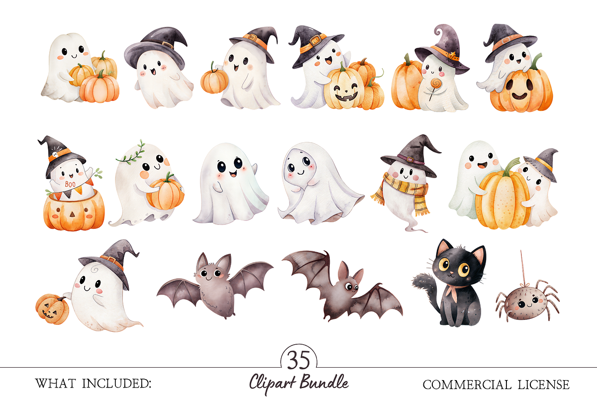 Watercolor Halloween Clipart PNG, a Seasonal Illustration by MockupWizard (Photo 2 of 5)