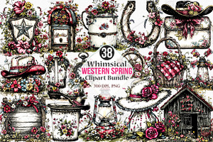 Whimsical Western Spring Clipart PNG, an Illustration by Canvas Craft