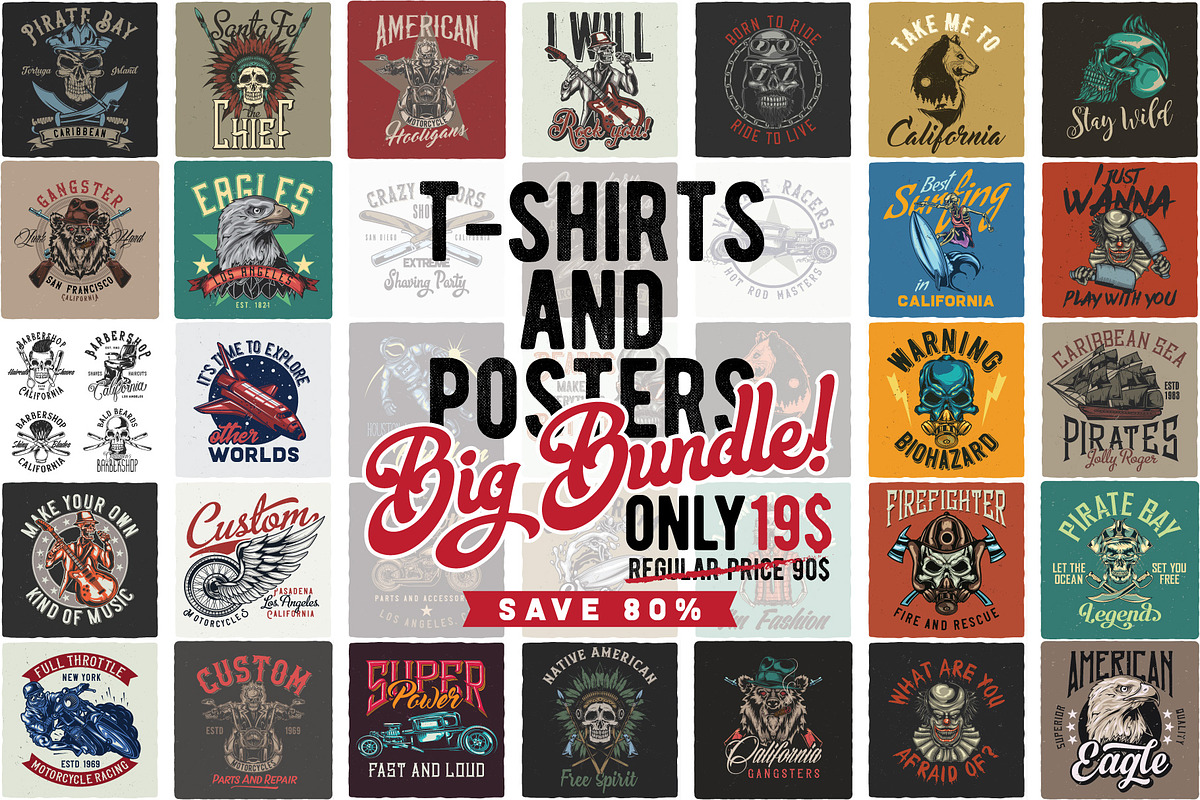 T-shirts and posters BUNDLE, a Work Illustration by VozzyStock (Photo 1 of 18)