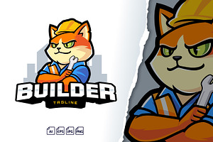 Builder Contractor Cat Logo Mascot, a Branding & Logo Template by tkzgraphic