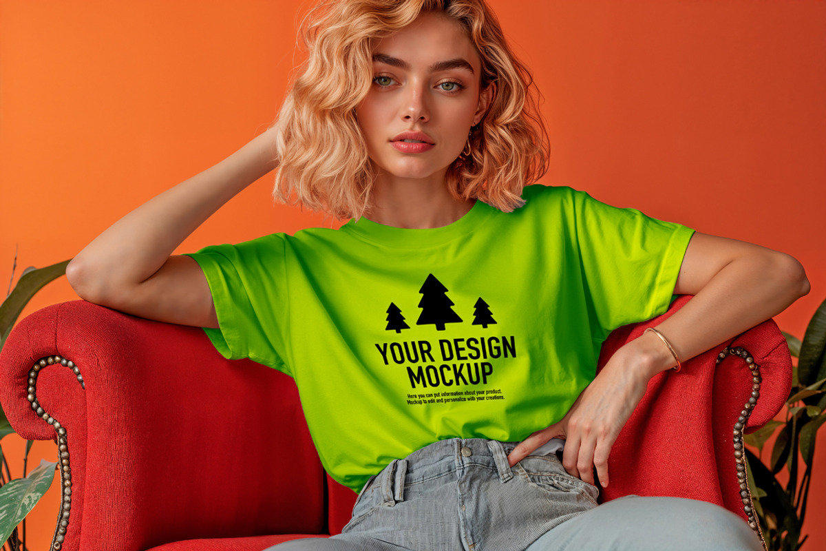 Mockup t-shirt worn by young woman, an Apparel Mockup by OSORIOartist