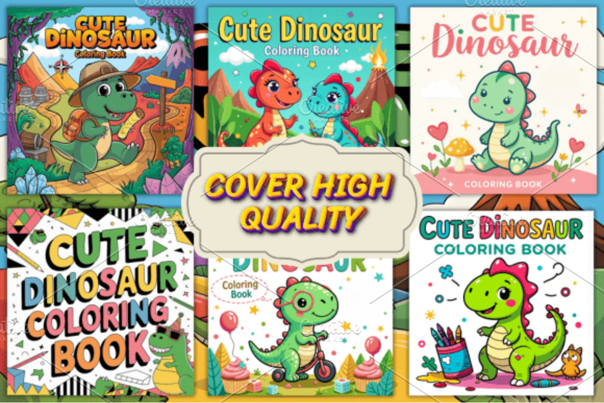 CUTE DINOSAUR COLORING BOOK PAGES, an Animal Illustration by Ink Gallery (Photo 4 of 4)