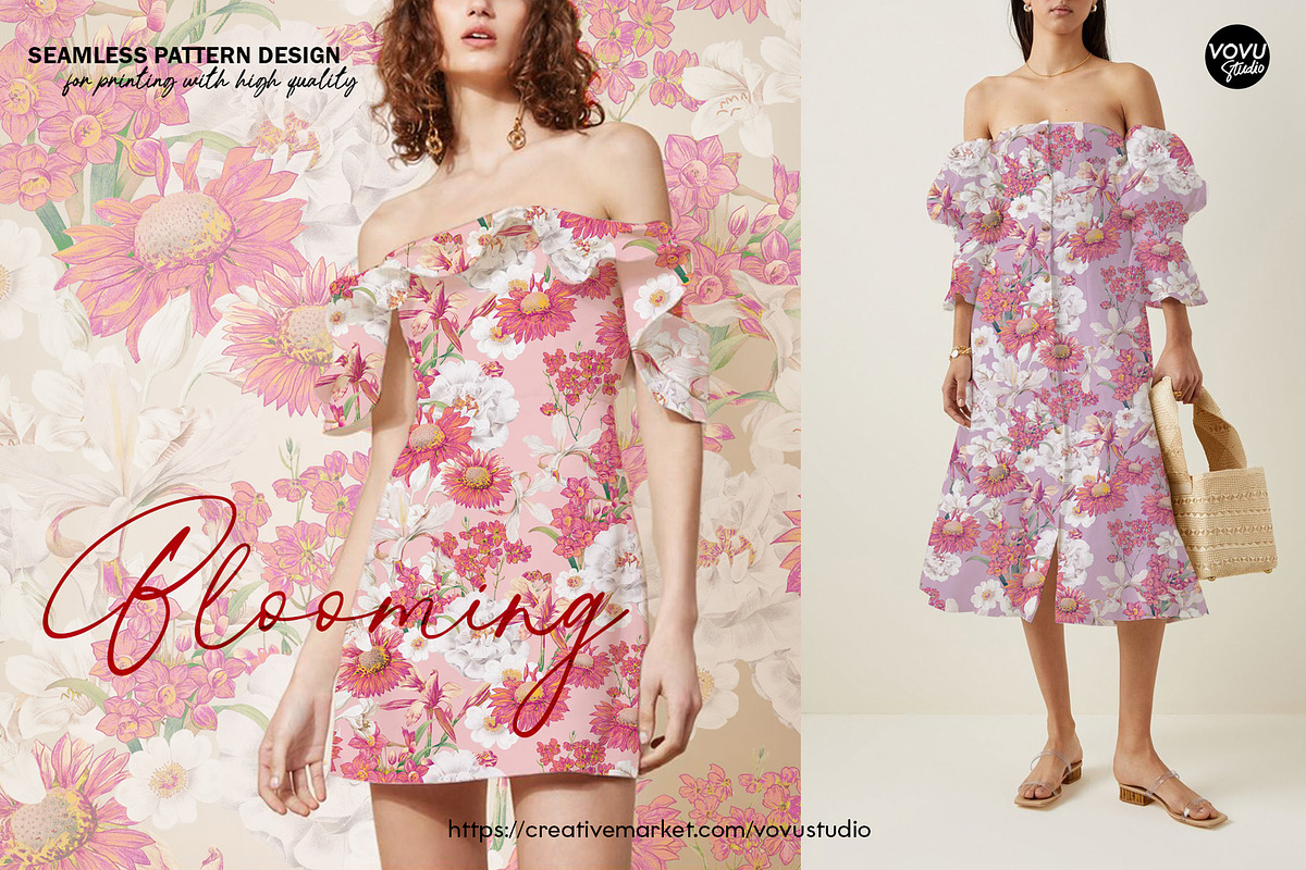 Blooming Floral Pattern Design, a Pattern Graphic by VOVU Studio (Photo 5 of 10)