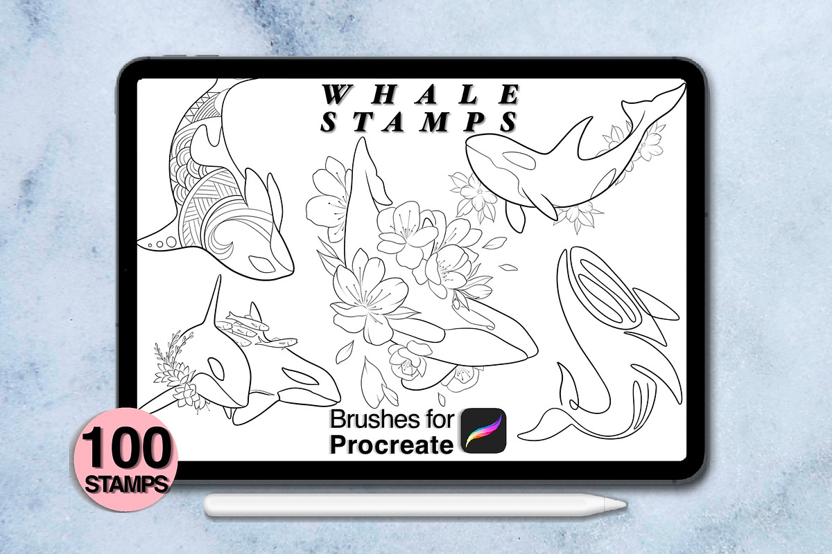 100 procreate whale stamps, a Brush Add-On by Arts For Peace (Photo 8 of 9)