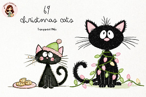 Christmas Cats PNG Clipart Bundle, a Seasonal Illustration by Nicolle's Colorful Art