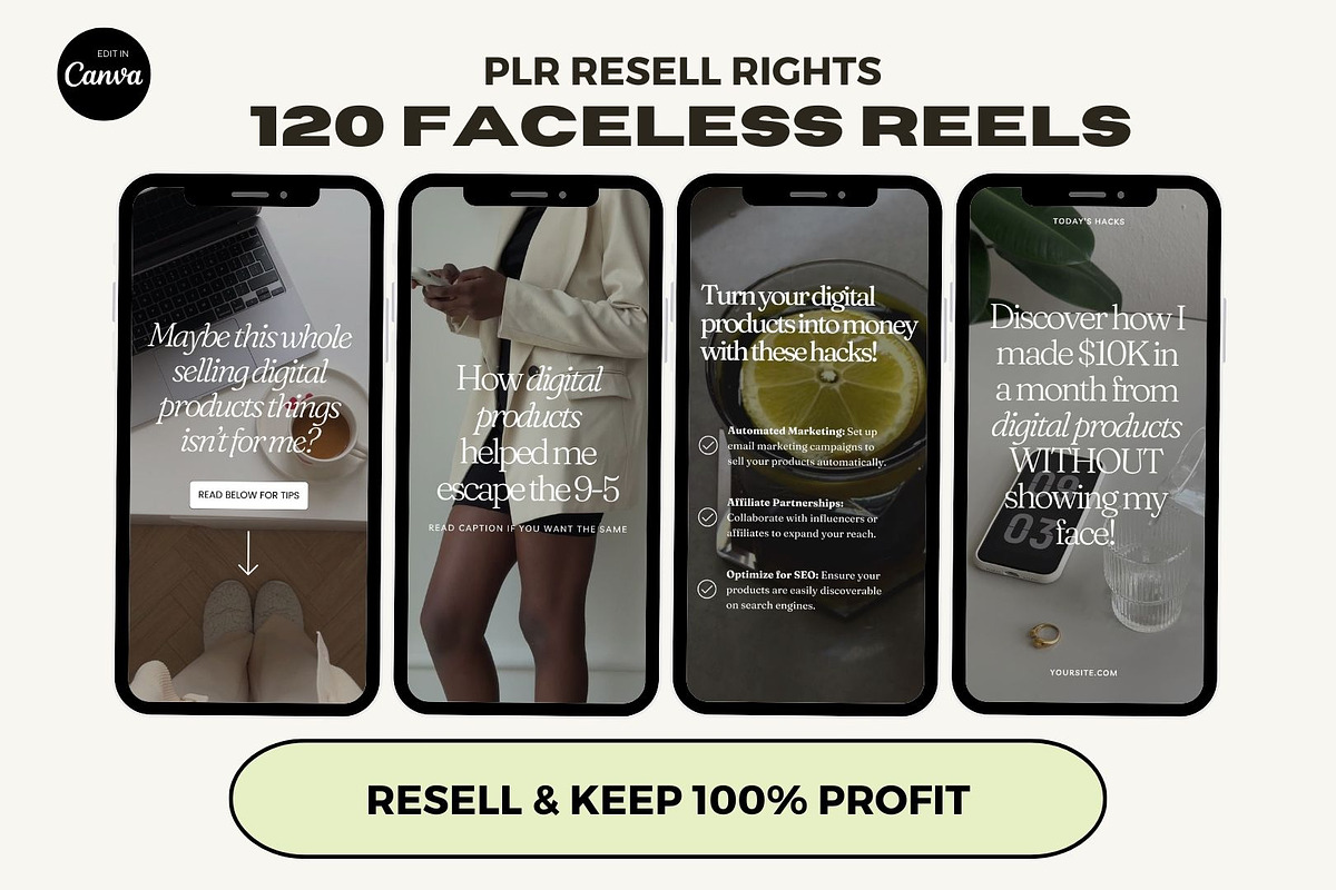 PLR MRR Faceless Reels Resell Rights, a Social Media Template by The Thrive Society (Photo 1 of 9)