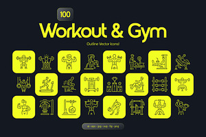 Workout and Gym Icon Set, an Outline Icon by Prosymbols