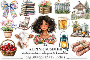 Watercolor Alpine Summer Clipart, an Illustration by Designking