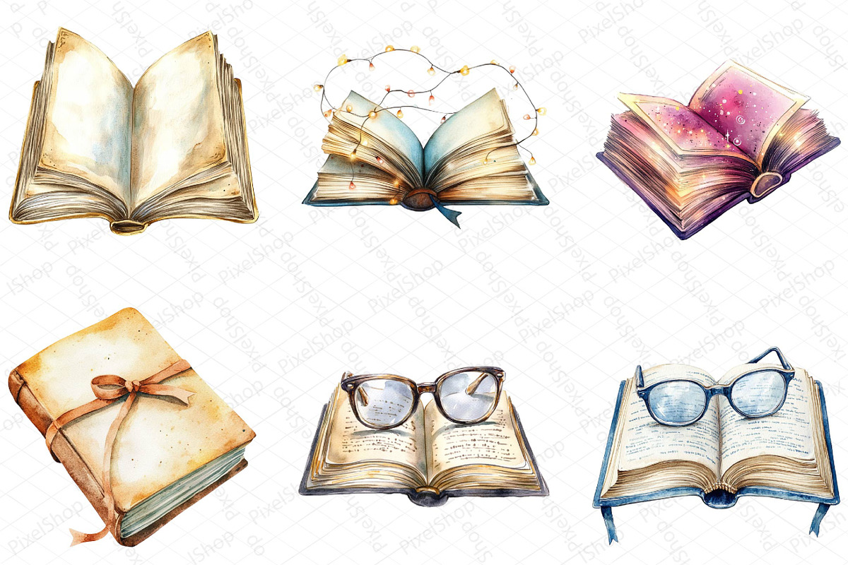 Watercolor Book Lover Clipart Bundle, an Illustration by DreamPrint404 (Photo 4 of 7)