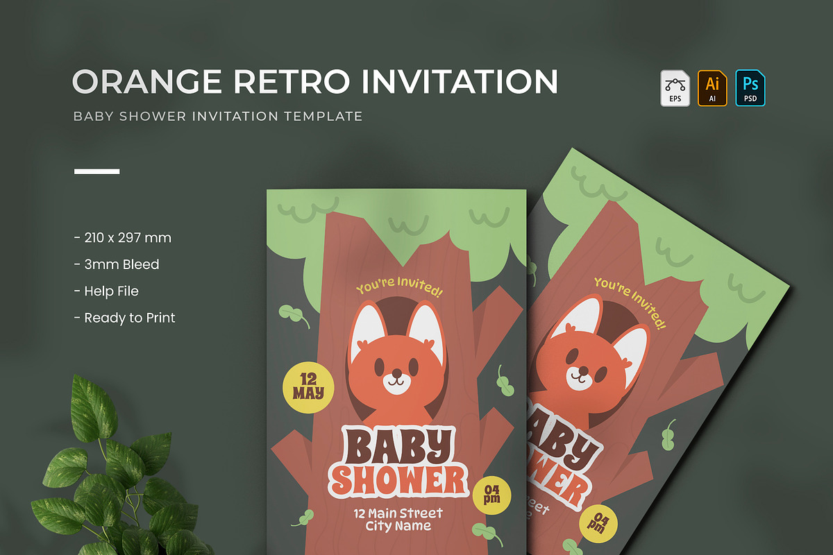 Orange Retro Baby Shower Invitation, an Invitation Template by VUNIRA (Photo 1 of 2)