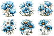 Whimsical Blue Flowers Spring Clipar, an Illustration by CraftArtStudio (Thumbnail 2 of 6)