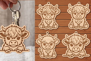 Highland Cow Keychain and Car Charm, an Object Graphic by Libby Wishes