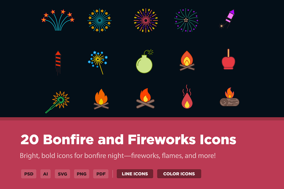 20 Bonfire and Fireworks Icons
