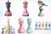 Watercolor Chessboard Clipart Bundle, a Sport Illustration by Canvas Craft (Thumbnail 3 of 3)