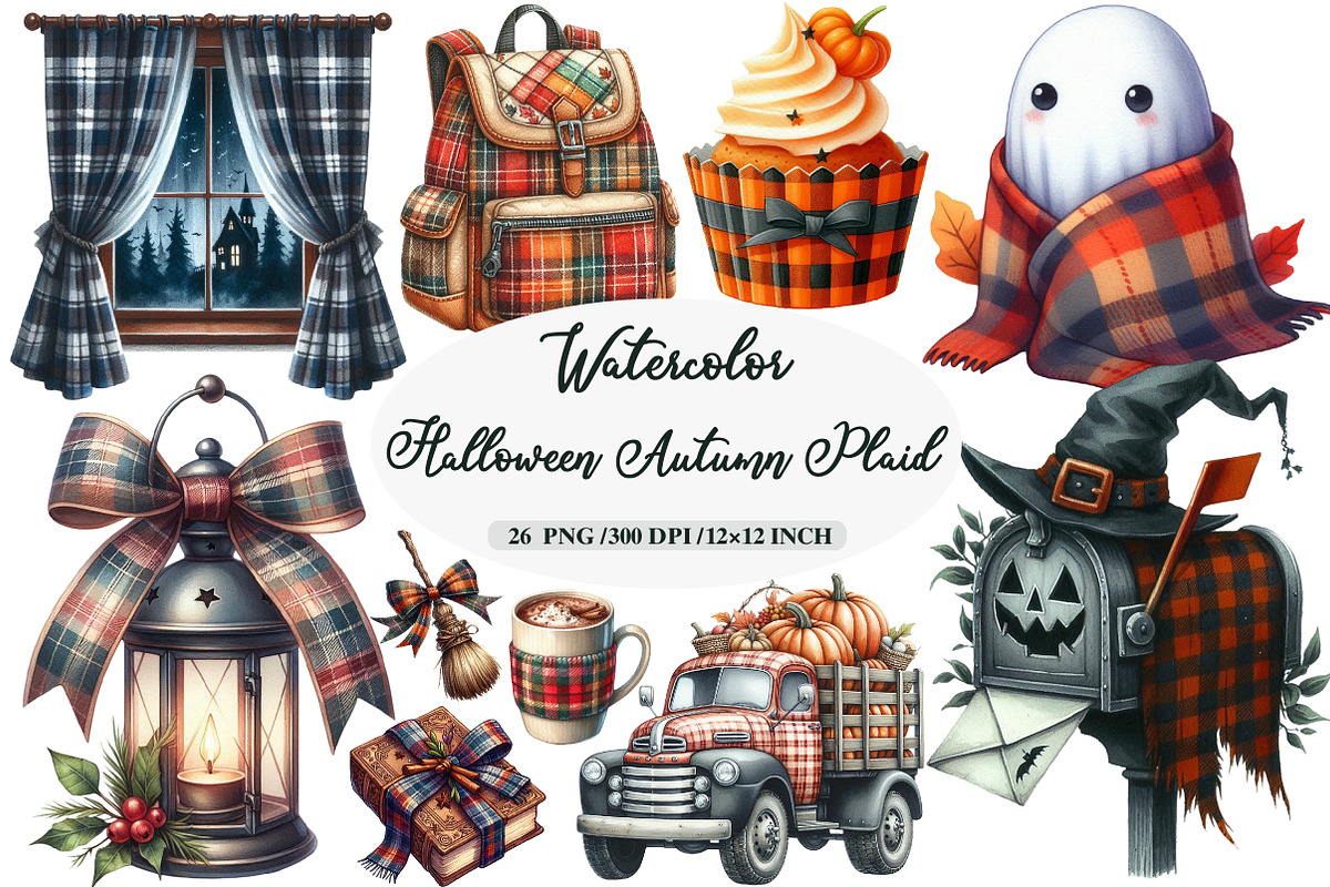 Halloween Autumn Plaid Clipart, an Illustration by Daily.Designs (Photo 1 of 5)