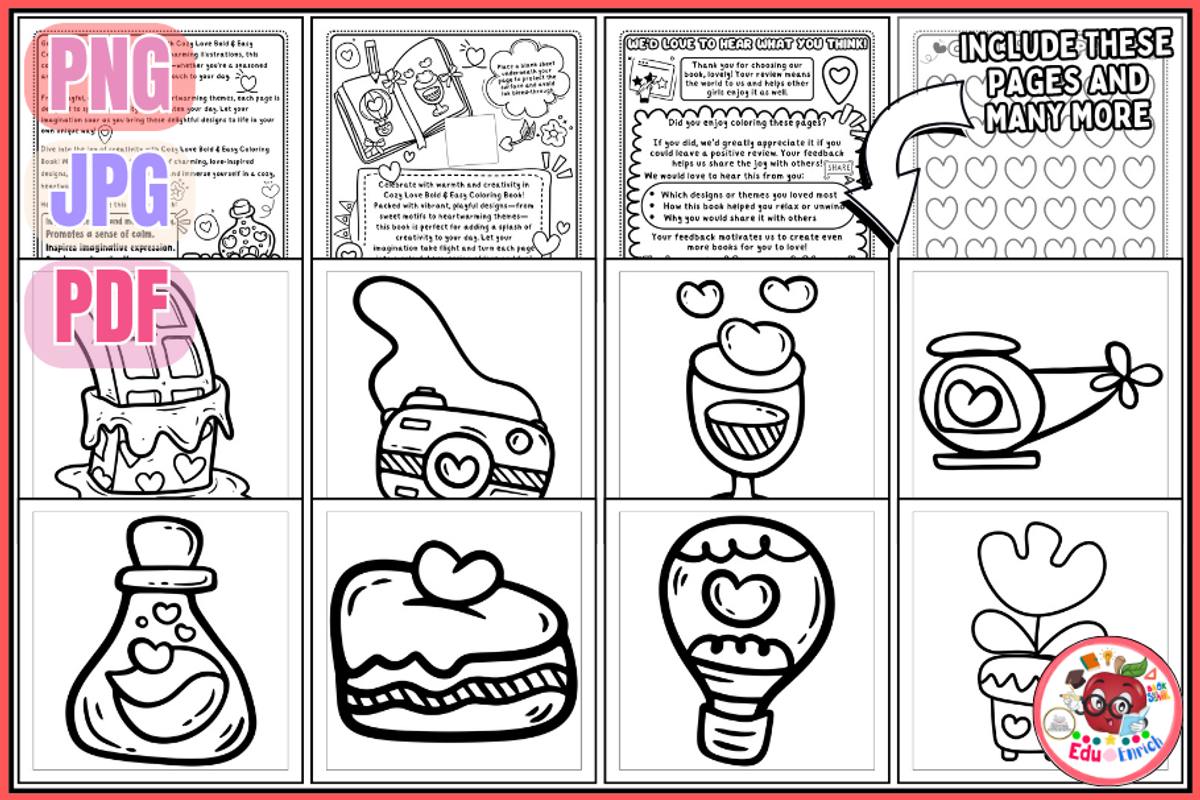 Cozy Love Bold & Easy Coloring Pages, an Object Illustration by EduEnrich (Photo 2 of 3)