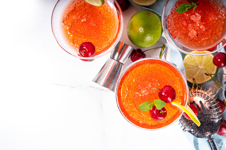 Cherry and lime alcoholic booze cocktail, a Food & Drink Photo by Rimma
