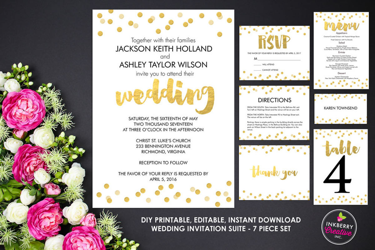 Gold Confetti Wedding Suite, a Stationery Template by Inkberry Creative (Photo 1 of 5)