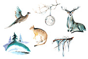 Winter animal watercolor clipart set, an Animal Illustration by masha gross (Thumbnail 1 of 5)