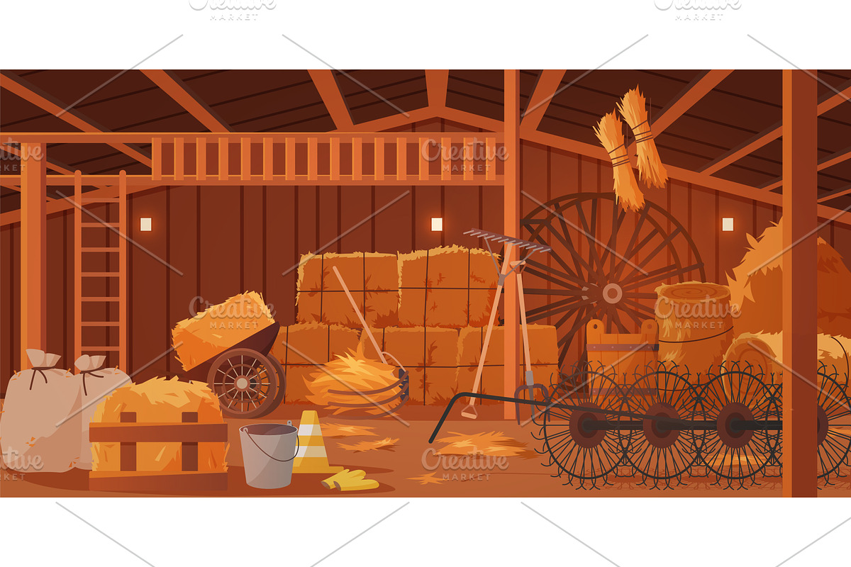 Farm wooden barn interior, indoor, an Animal Illustration by Lemberg Vector