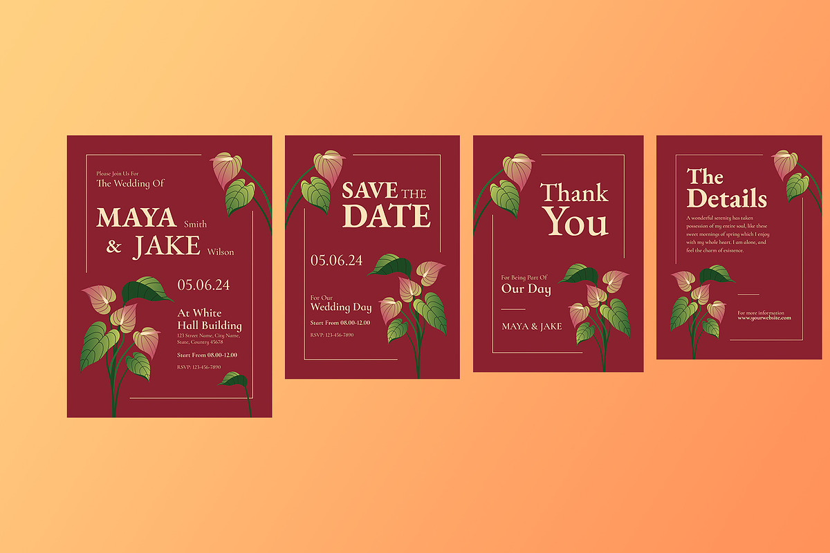 Anthurium Wedding Invitation Suite, a Card Template by Neermana (Photo 2 of 4)