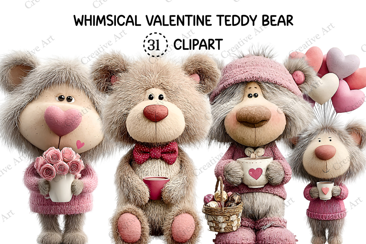 Whimsical Valentine Teddy Bear Clipa, an Illustration by Creative Art (Photo 1 of 9)