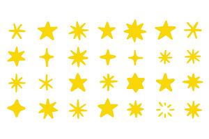 Hand Drawn Gold Doodle Star Set, an Illustration by Lemberg Vector