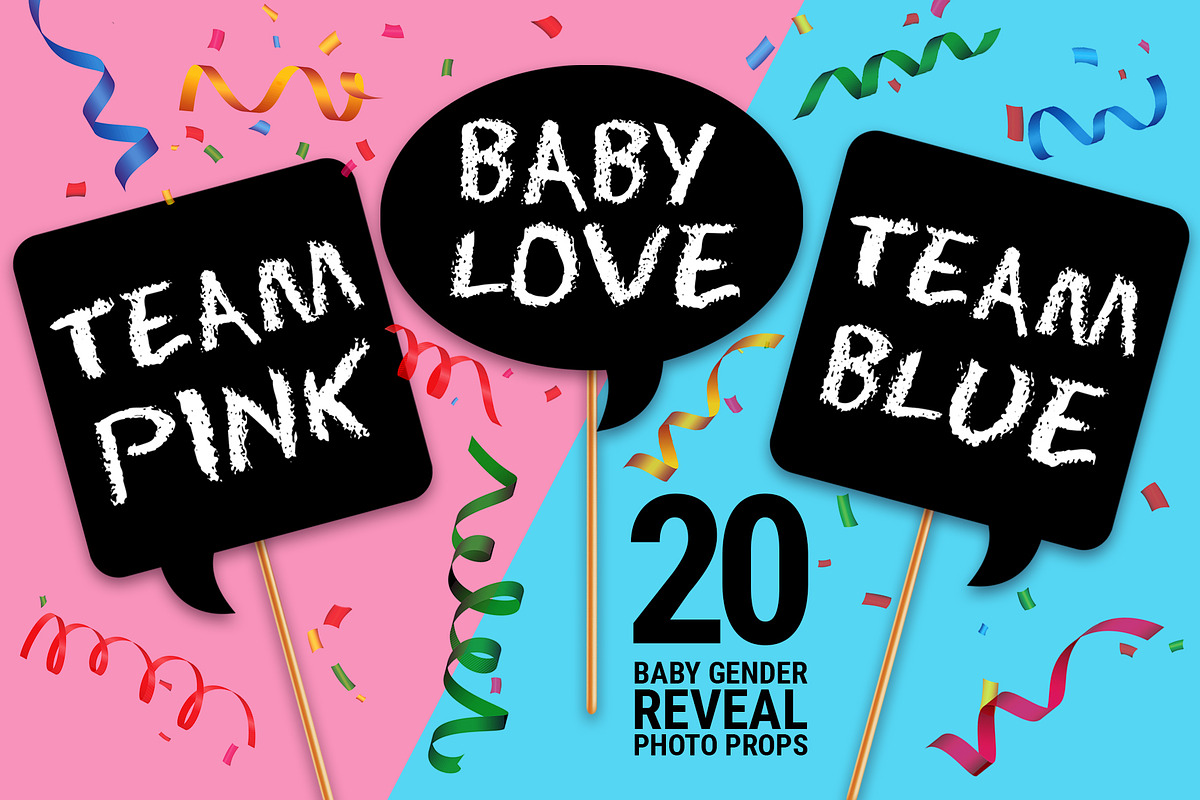 Baby Gender Reveal Photo Booth Props, a Stationery Template by DickyJiang Illustrations (Photo 1 of 3)