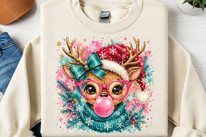 Pink Bubblegum Reindeer Christmas, a Seasonal Illustration by Canvas Craft