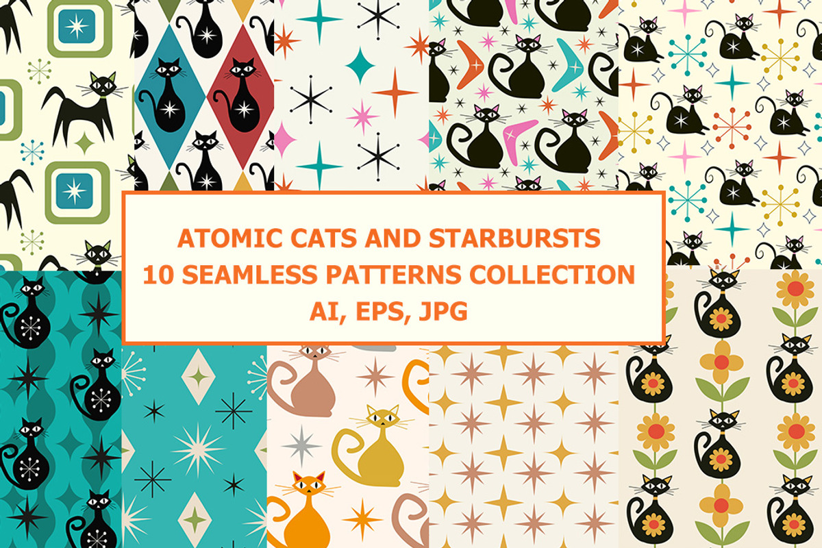 Atomic Cats and Starbursts Patterns, a Pattern Graphic by Yasmine Patterns (Photo 1 of 8)