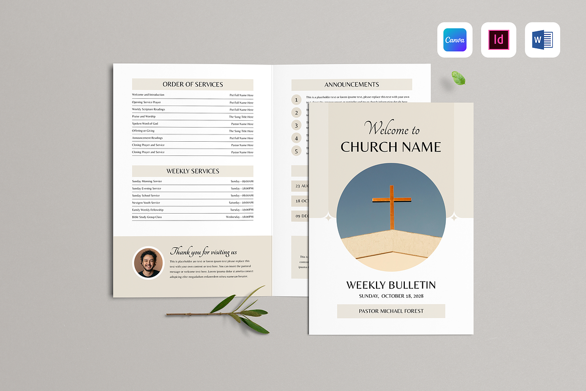 Church Bulletin | Canva, Word, Indd, a Brochure Template by Leaflove (Photo 1 of 5)