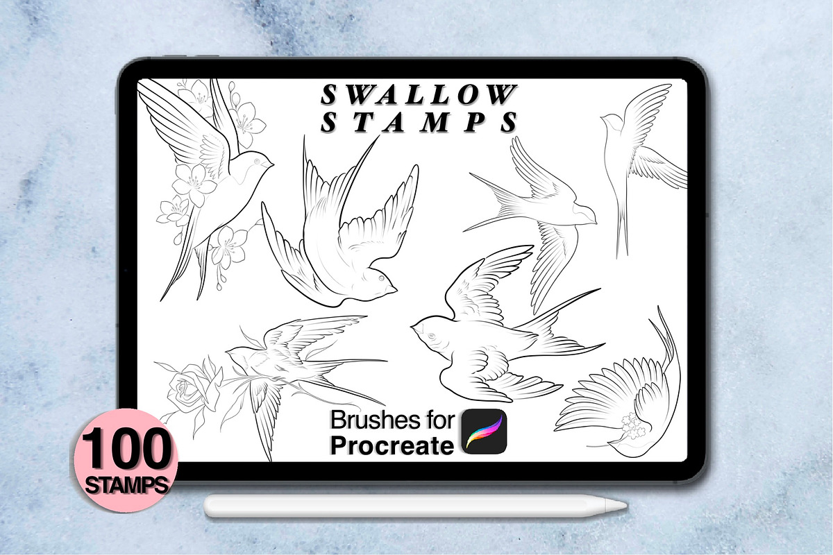 100 procreate swallow stamps, a Brush Add-On by Arts For Peace (Photo 4 of 9)