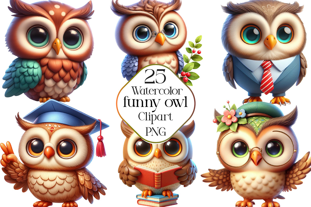 Funny Owl Isolated Clipart, an Illustration by CraftArtStudio (Photo 1 of 5)