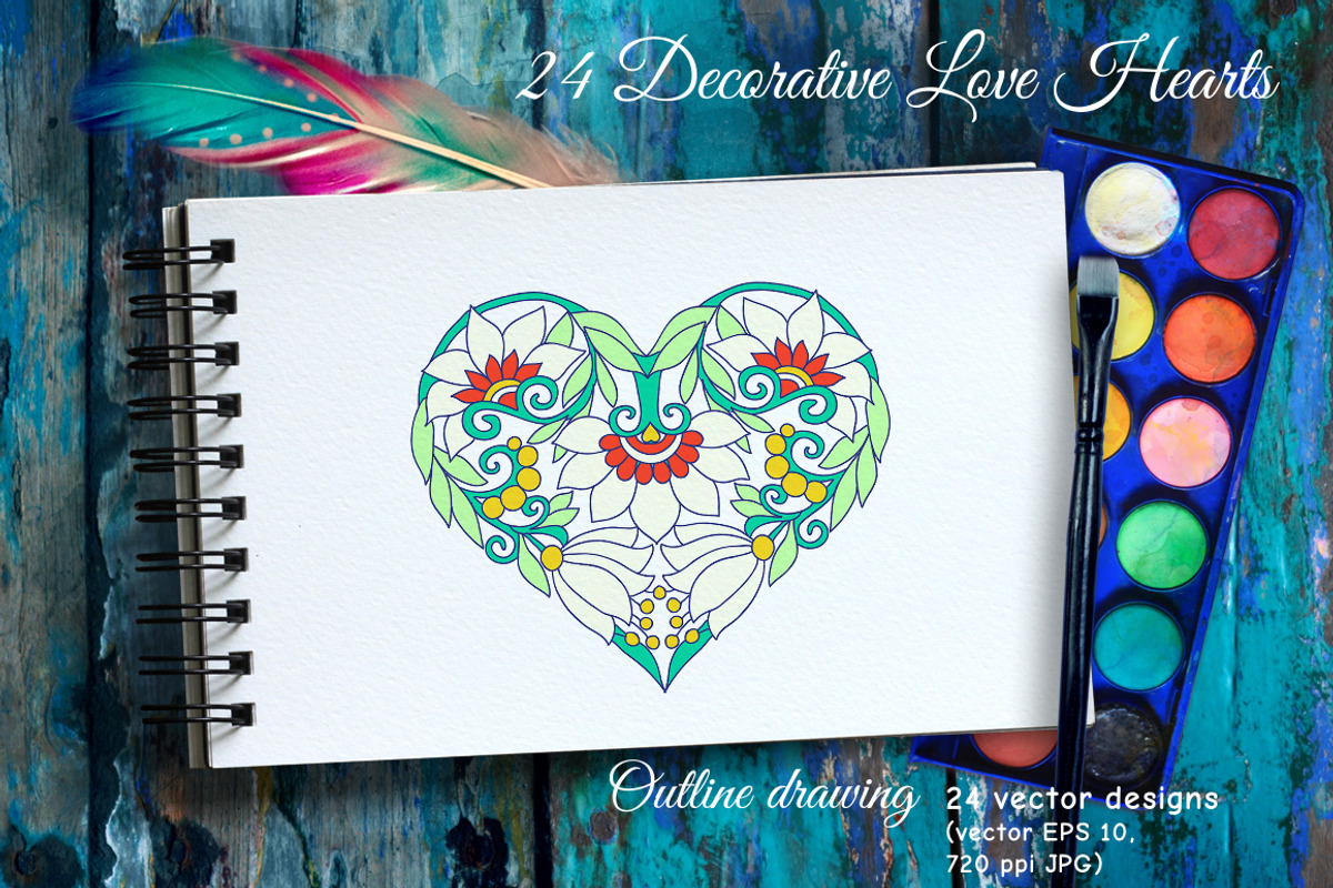 Decorative Love Hearts, a Decorative Illustration by Elen-Lane (Photo 1 of 5)